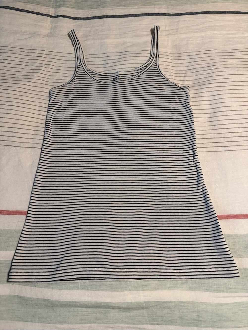 GAP White and Black Striped Scoop Neck Tee